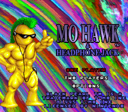 Mohawk and Headphone Jack title screen for Super Nintendo